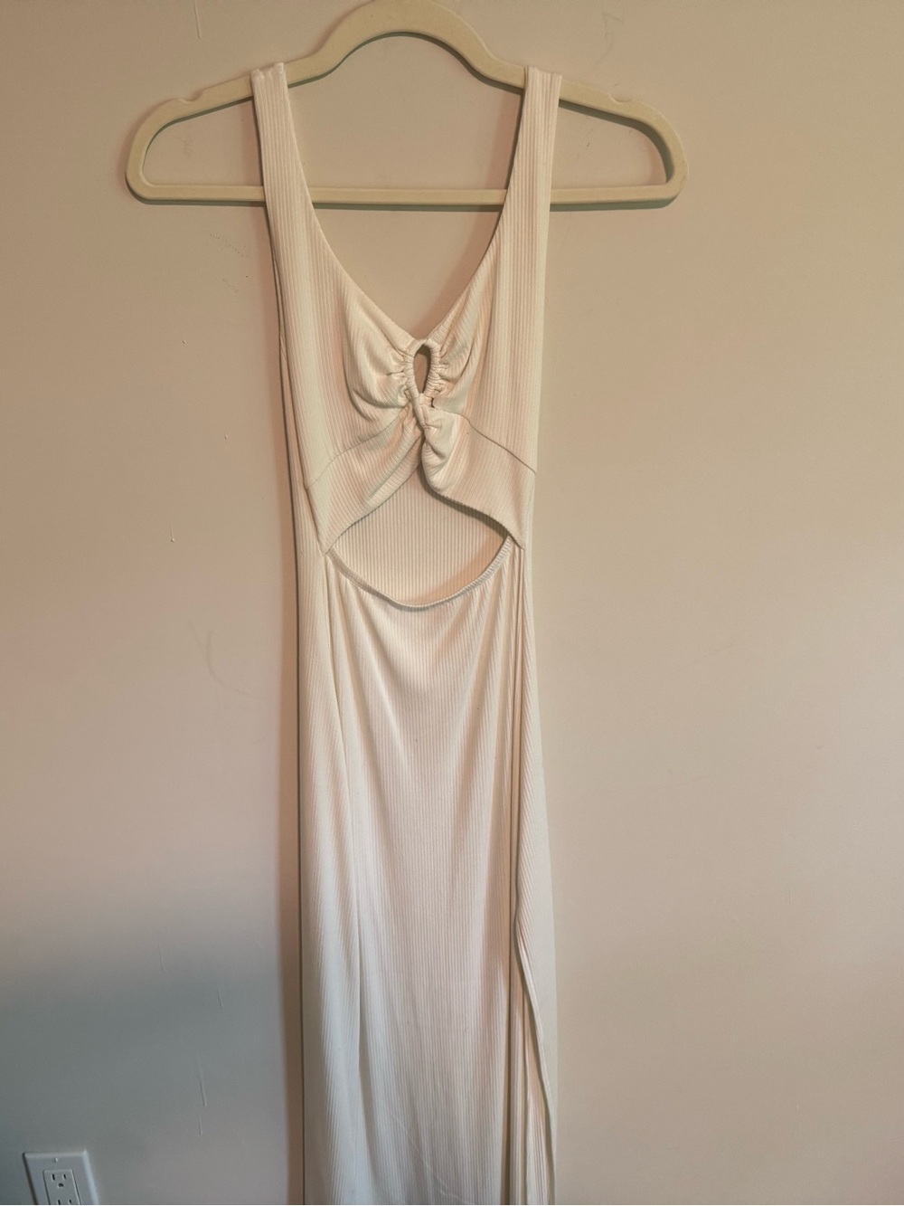 L*Space Nico Ribbed Maxi Dress | Cream | Keyhole Cutout | Side Slit | Size Small